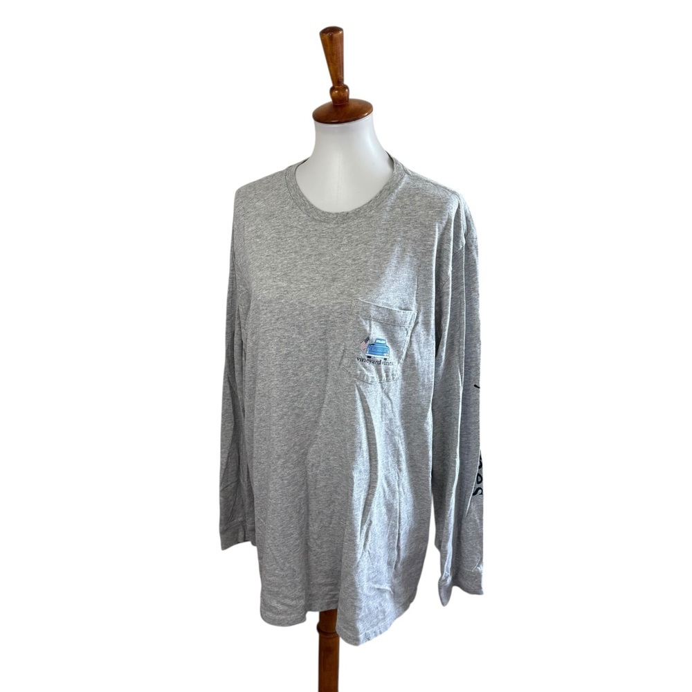 Vineyard Vines Long Sleeve Americana Gameday Pocket Top Gray Size XL